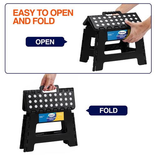 Korpai 9" Folding Step Stool for Adults,Kids,Non-Slip Folding Stools with Portable Handle,Plastic Foldable Step Stool for Kitchen ect,Black,1PC