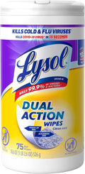 Lysol Dual Action Disinfectant Wipes - Multi-Surface Antibacterial Cleaning Wipes, Citrus Scent, 75 Count