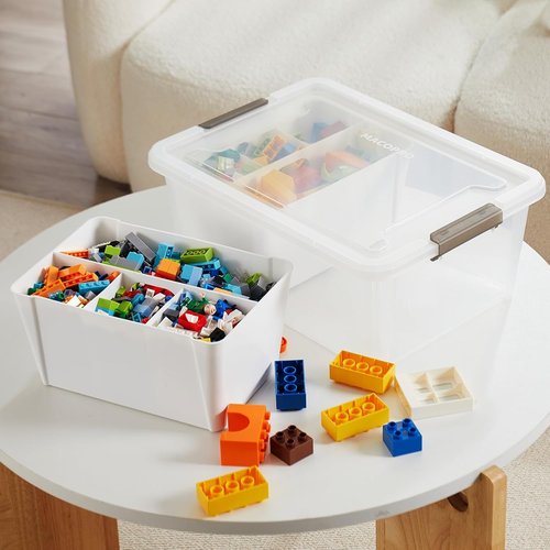 MACOPRO Plastic Storage Box - Clear Craft Organizer with Removable Tray | Ideal for Beads, Tools, Sewing (White, 1 Pack)