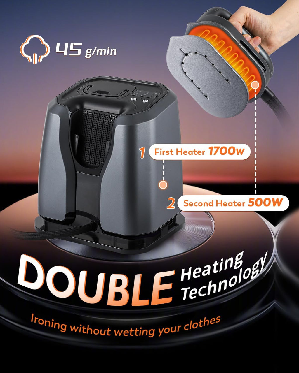 2200W Professional Steam Station - Dual Rapid Heat System with 1.2L Tank & 4 Steam Settings | Silver-Grey Clothing Iron