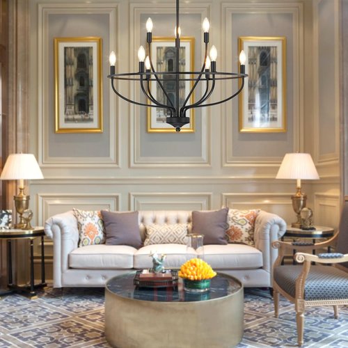 senroyal Black Dining Room Light Fixture, 28.5 Inch Diameter Modern Candle Chandeliers Over Table, 9-Light Farmhouse Chandelier for Kitchen, Bedroom, Living Room (E12 Base)