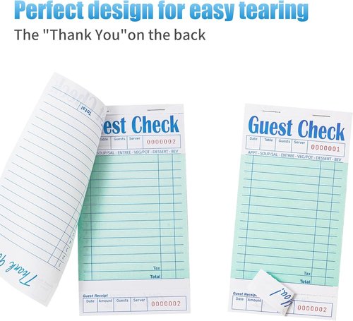 ZPARIK 20 Pack/1000 Tickets Guest Checks Books for Servers, Green Server Books for Waitress, Server Note Pads for Restaurants