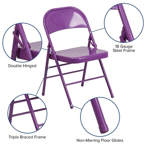 Flash Furniture Metal Folding Chairs, Impulsive Purple (Pack of 2)
