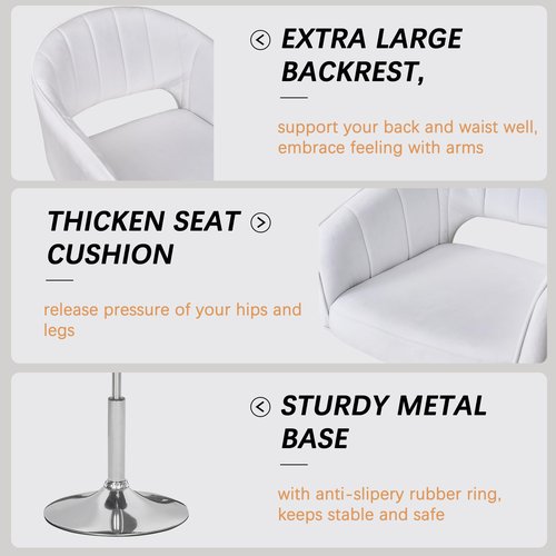 VECELO Velvet Accent Chair, Adjustable Luxury Vanity & Dining Chair with Gold Barstool Base, 360°Swivel Upholstered Armchair for Living Room, Bedroom, Home Office, Pearl White