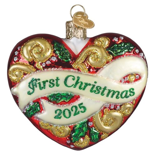 Old World Christmas 2025 First Christmas Heart Glass Blown Ornament for Christmas Tree, Handcrafted Holiday Decoration, First Christmas Collection