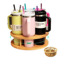 Ami.Todfo 7 Slots Water Bottle Organizer for Stanley Cup Tumbler Accessories Owala Bottle Holder Rotatable Drying Rack Storage for Kitchen Cabinet Countertop Pantry Organizers for Gift, Natural Wood