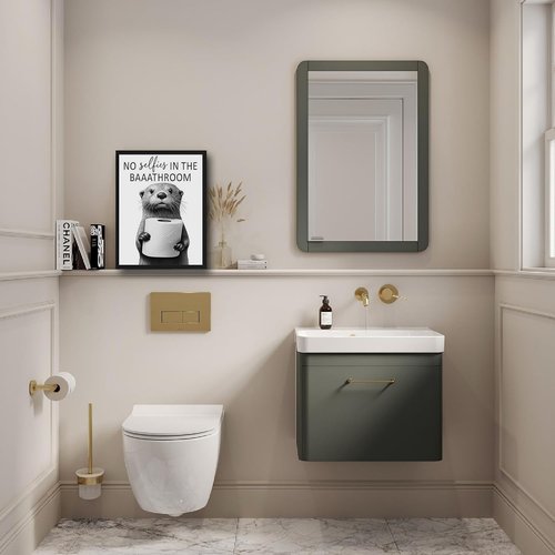 Framed Funny Bathroom Wall Art | Cute Otter Holding Toilet Paper - Black & White Canvas - 8x10in