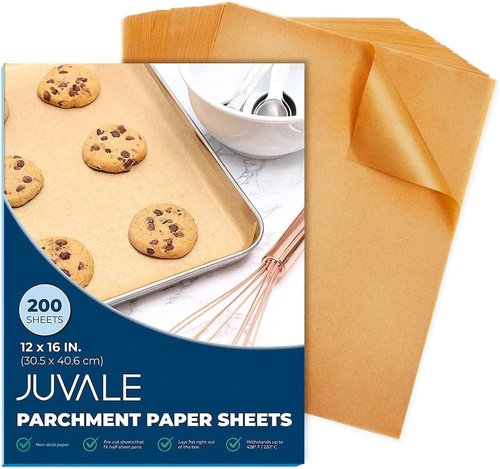 Juvale Parchment Paper Sheets - Nonstick Baking Liners, 200 Pack, 12 x 16 in, Unbleached Brown - Ideal for Air Fryers & Grilling