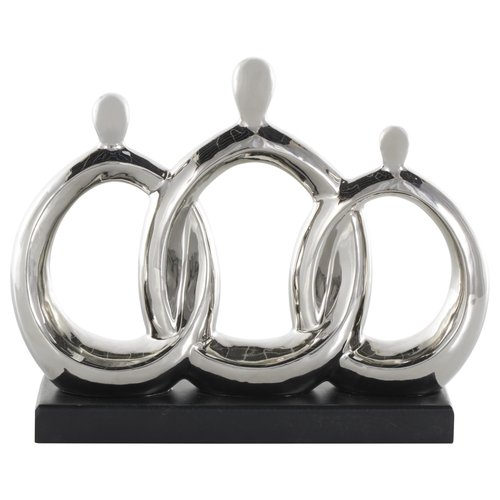 Deco 79 Ceramic Family 3 Figure Sculpture with Black Rectangular Base, 12" x 1" x 10", Silver