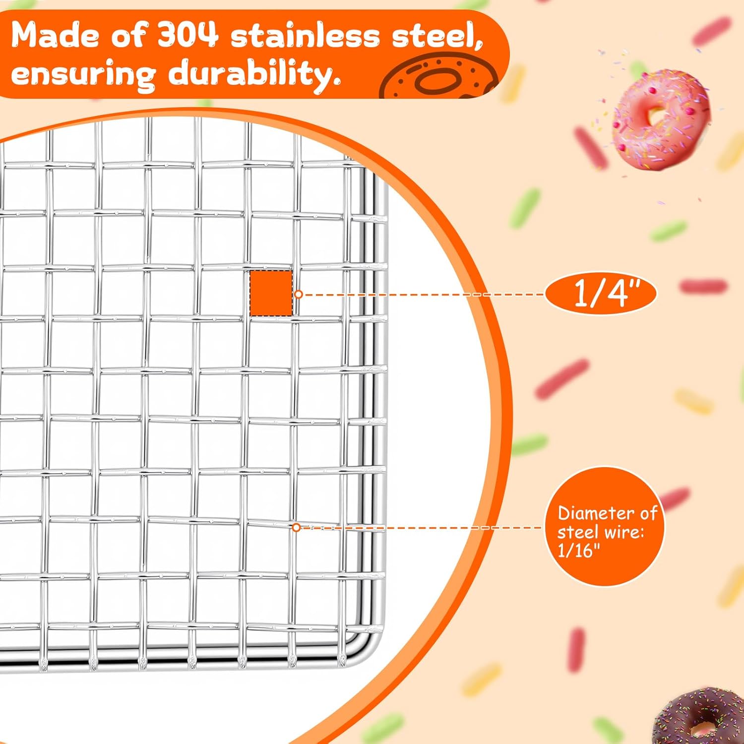Yaocom 5 Pack Stainless Steel Bakery Screens - Heavy Duty 23"x23" Cooling Grids for Donuts & Pastries
