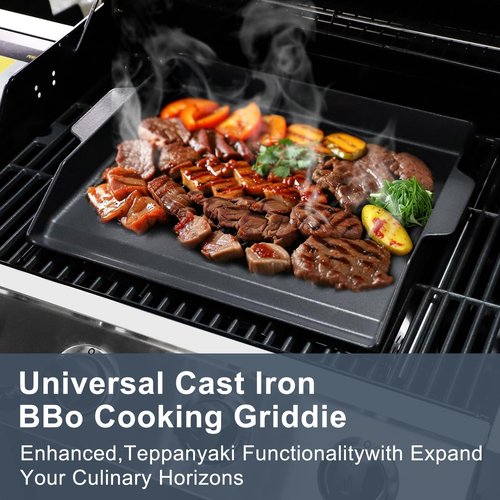 Criditpid Universal Large Cast Iron Cooking Griddle with Extra High Sidewalls for Gas Grills, Charcoal, 20 Inch Blackstone Griddle Pan Griddle Flat Top Grill Plate for 4 Burner Range Oven, 23" x 16"