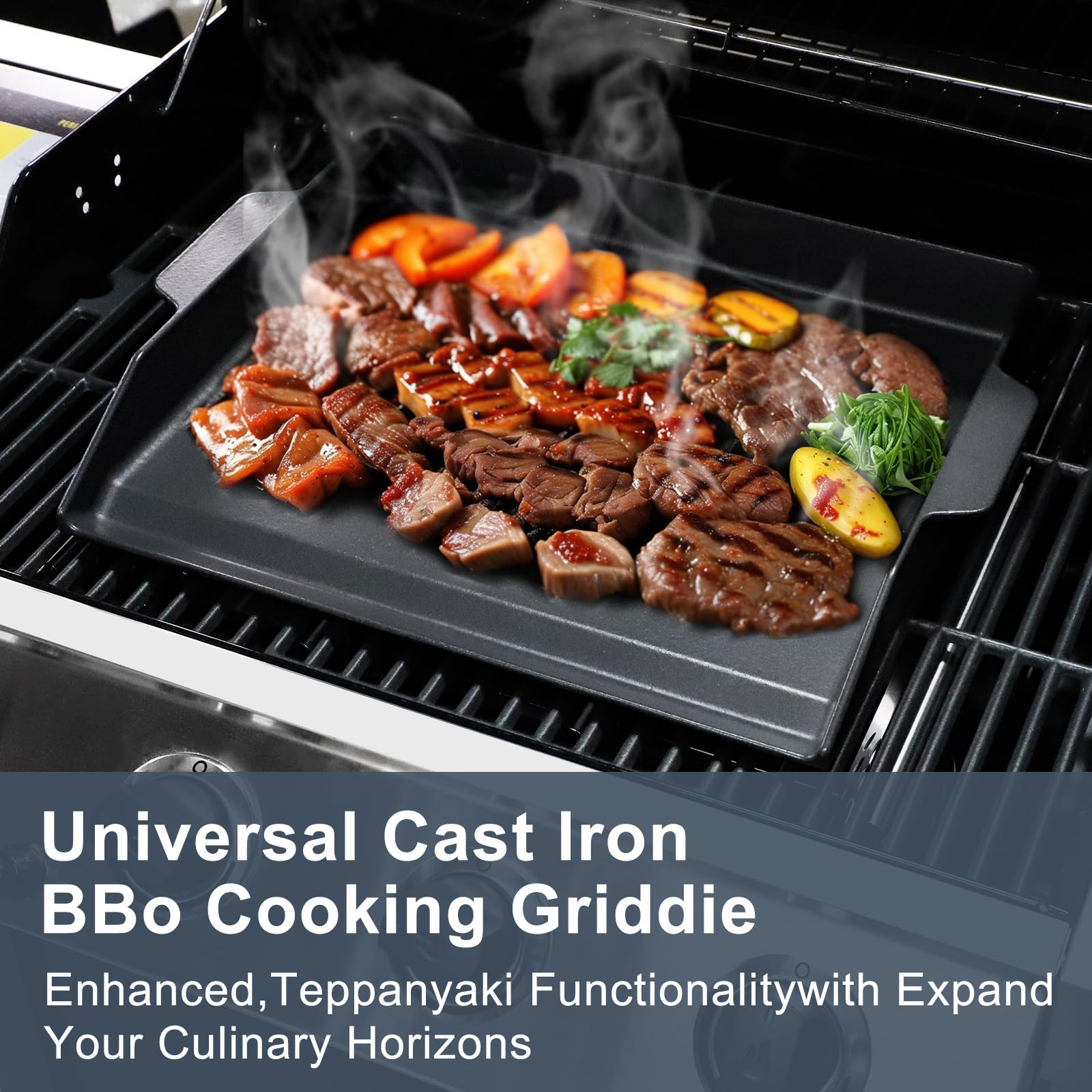 Criditpid Universal Large Cast Iron Cooking Griddle with Extra High Sidewalls for Gas Grills, Charcoal, 20 Inch Blackstone Griddle Pan Griddle Flat Top Grill Plate for 4 Burner Range Oven, 23" x 16"
