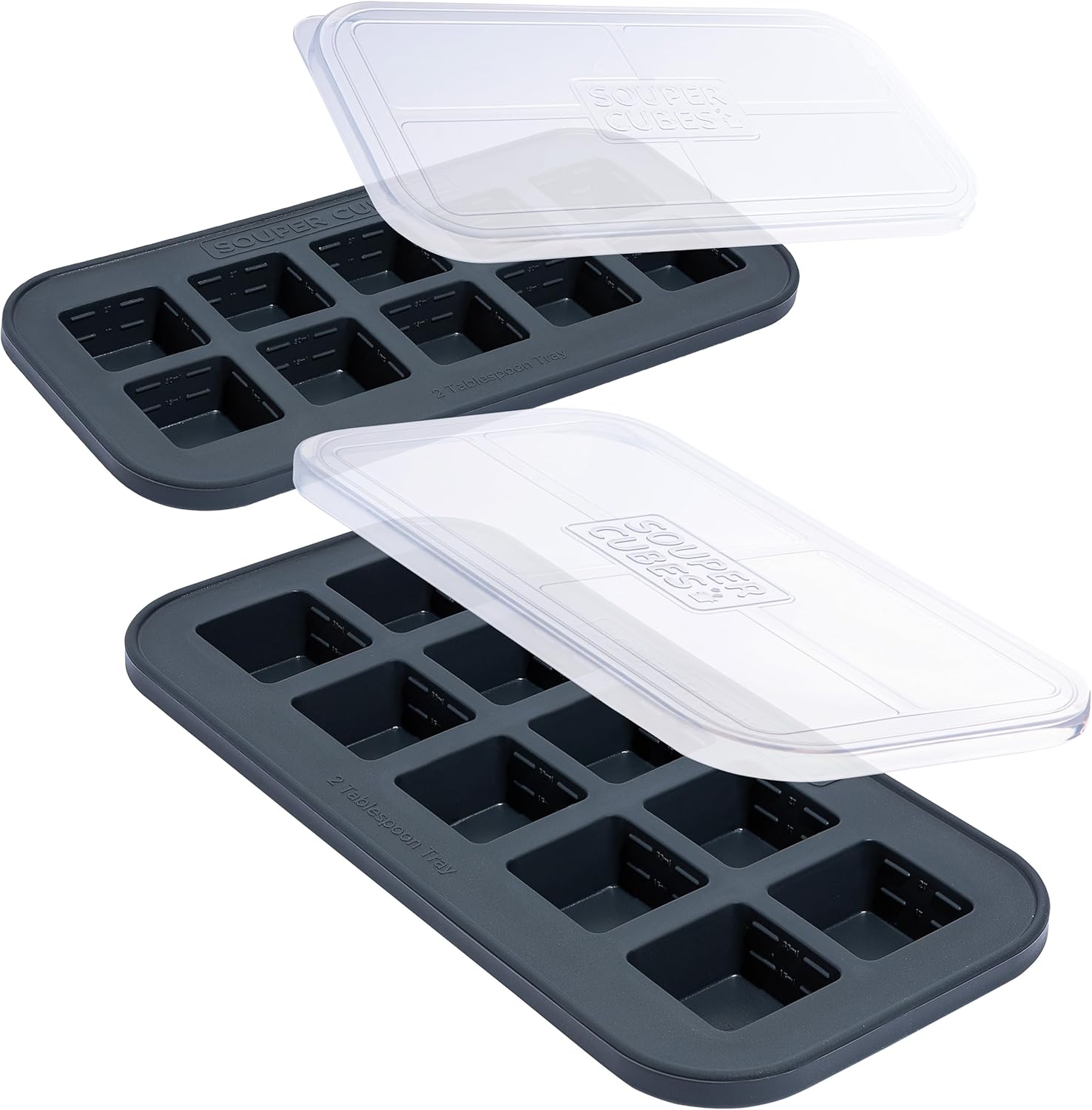 Souper Cubes Silicone Freezer Molds - Store Garlic, Herbs & More - Charcoal - 2-Pack