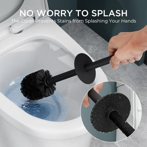 FORIOUS Toilet Brush Set - Heavy Duty 304 Stainless Steel Base & Long Handle - 2 Brush Heads Included