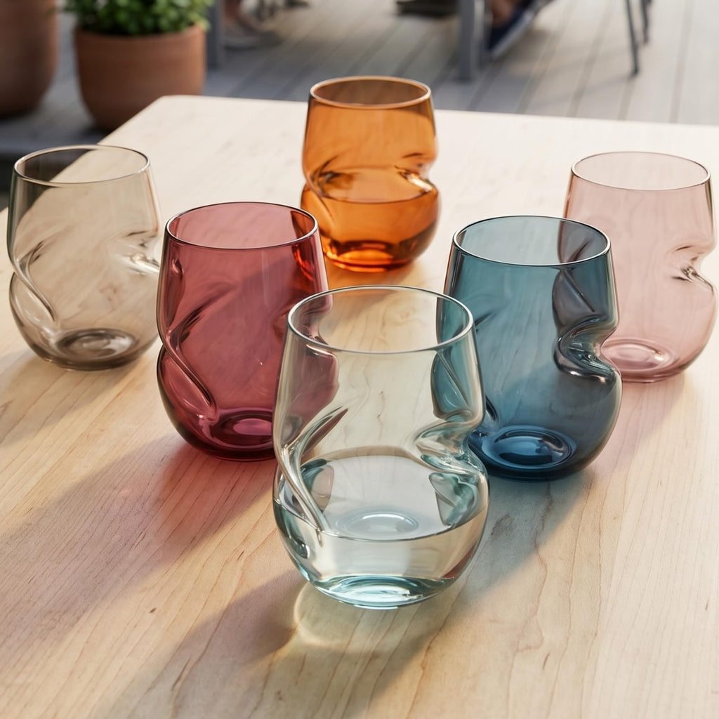 Khen Unbreakable Aerating Stemless Wine Glasses - European Tritan Plastic Wine Glass Set with Finger Indentations - Set of 6-13 oz - Acrylic Reusable, BPA Free, Naturally Aerates Wines