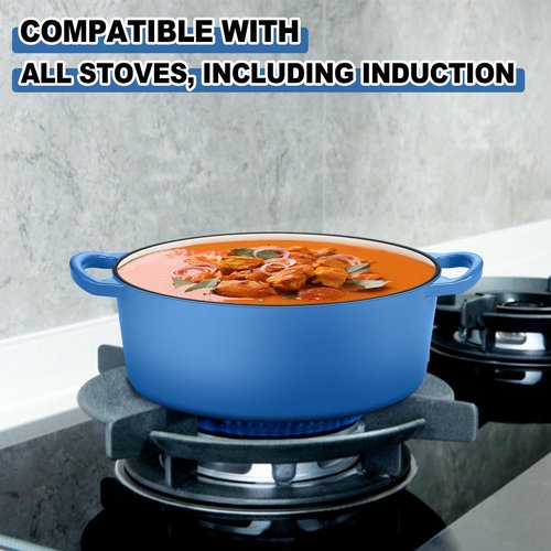 E-far 5QT Oval Dutch Oven Pot with Lid, Enameled Cast Iron Dutch Oven with Dual Handles for Sourdough Bread Baking Cooking, Nonstick Enamel Coated Cookware(Blue), Non-Toxic & Easy Clean