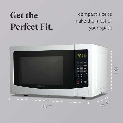 Farberware 1.1 Cu. Ft. Microwave Oven - 1000 Watts, Auto Cook, Easy Clean & Child Safety Lock | White
