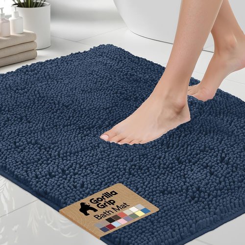 GORILLA GRIP Bath Rug Mat - Soft Absorbent Chenille | Quick Dry Microfiber, 36x24, Navy Blue
