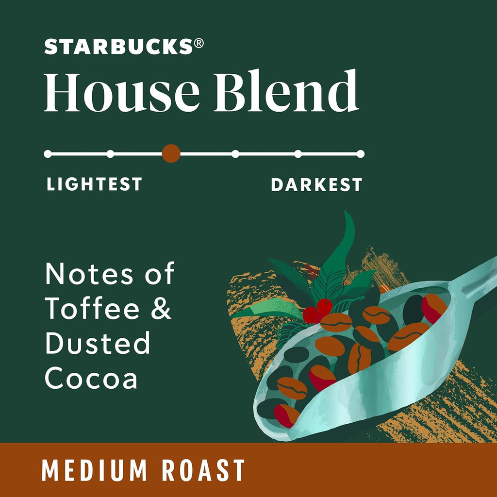 Starbucks K-Cup Coffee Pods - Medium Roast House Blend for Hot or Iced Coffee | 10 Pods
