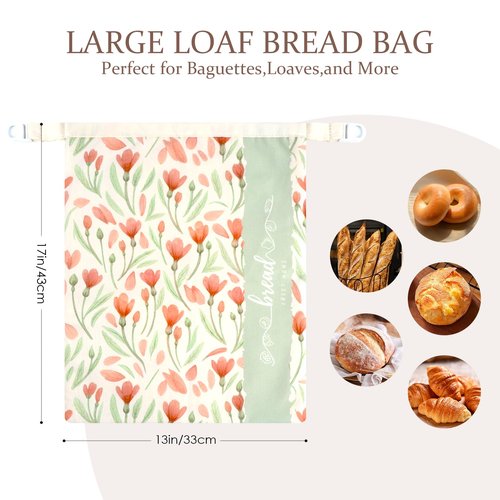 Bread Bags for Homemade Bread, 2 Pack Reusable Beeswax Linen Cotton Sourdough Bag, Freezer Safe, Large Loaf Storage Bags to Keep Fresh, Bakery Essentials