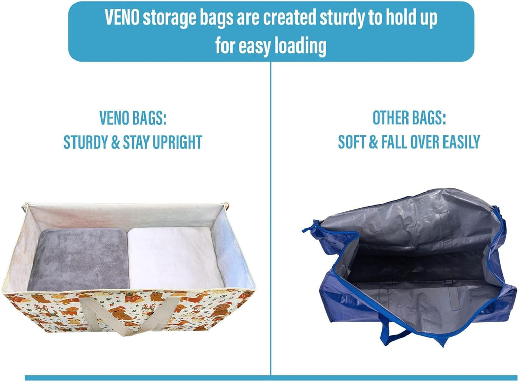 VENO Heavy Duty Moving Bags - Extra Large Storage Solution with Reinforced Handles & Strong Zippers | 2 Pack, Foldable & Reusable
