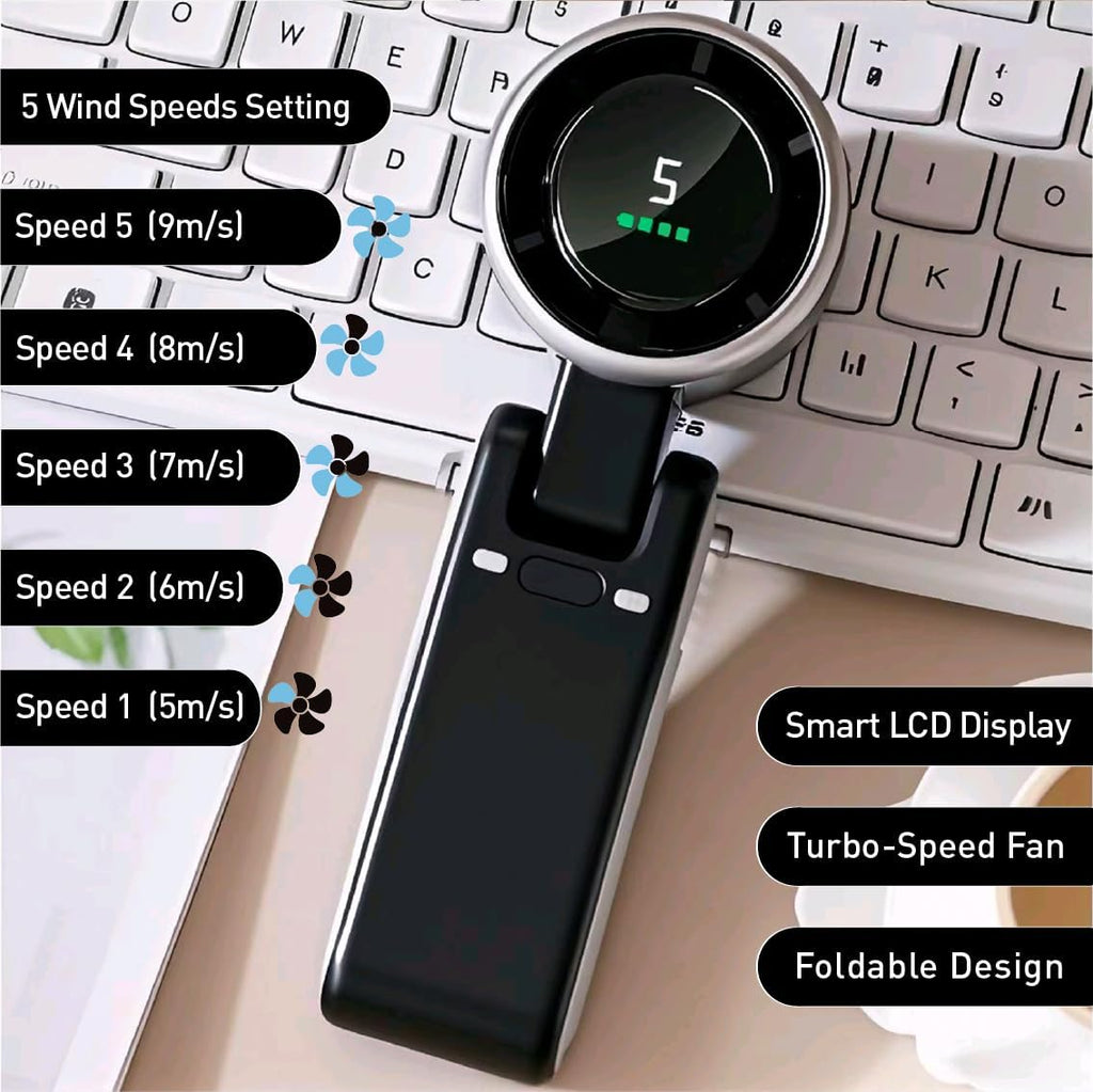 Skiennix Portable Handheld Turbo Fan - 3-in-1 Battery Operated with 5 Speeds | 20-Hour Runtime, Black