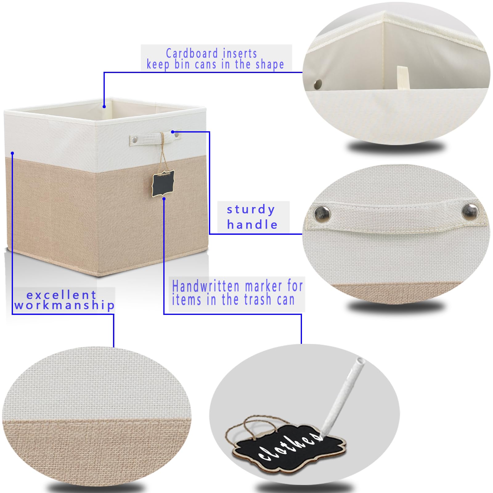 Dyvavna Storage Cubes,13x15x13 storage cube bins Set of 4,Foldable Fabric Storage Cubes with Labels,Linen Cube Storage Organizer Bins Kallax Storage Cubes for Organizing Shelves Cabinet(White Khaki).