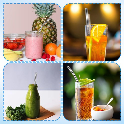 10 Pack Short Metal Straws Reusable Stainless Steel Straws 5 Straight 5 Bent 5 Inch Cocktails Straws Drinking Straws with 2 Cleaning Brush for Coffee Mugs, Small Glasses or Cups