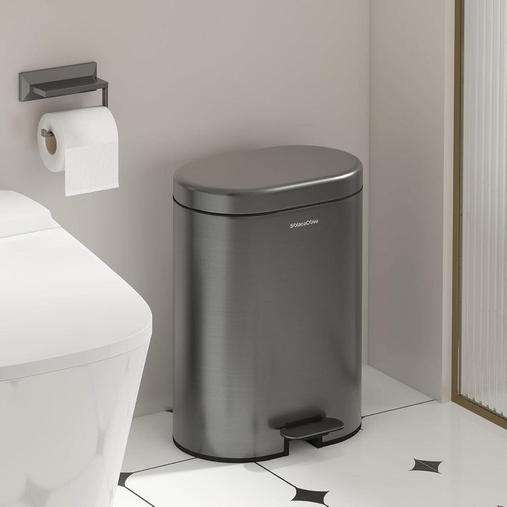 Skiennix 3.2 Gallon Stainless Steel Step Trash Can - Soft Close Lid & Removable Inner Bucket | Volcanic Gray