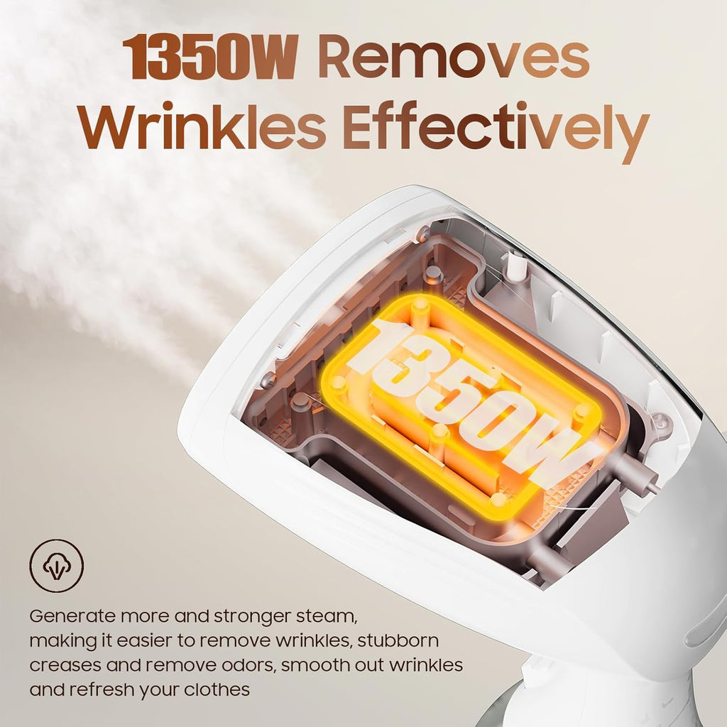 Skiennix Portable Handheld Clothes Steamer - 1350W Rapid Heating, Large-Capacity Wrinkle Remover for Travel