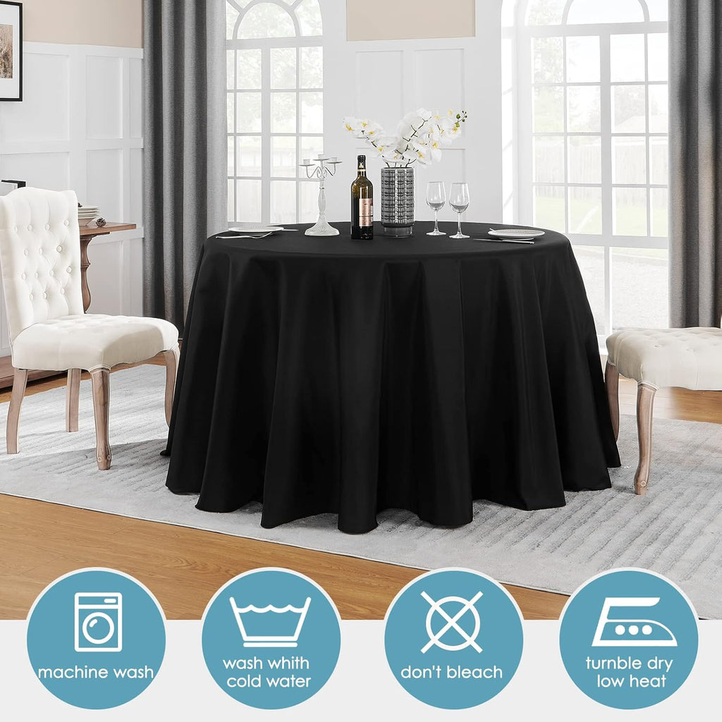 VidaFete 90-Inch Round Tablecloth - Stain Resistant & Wrinkle-Free Polyester for Dining & Events | Black