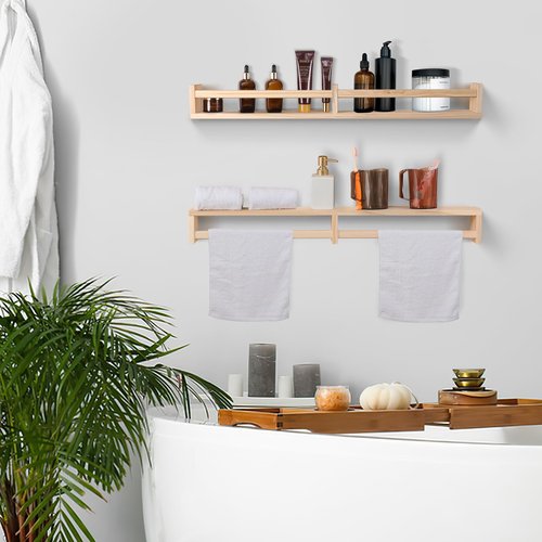 birola Nursery Shelves for Wall 32inches Set of 2，Natural Wood Wall Bookshelves for Kids Room - Floating Nursery Bookshelves (32inches Set of 2)