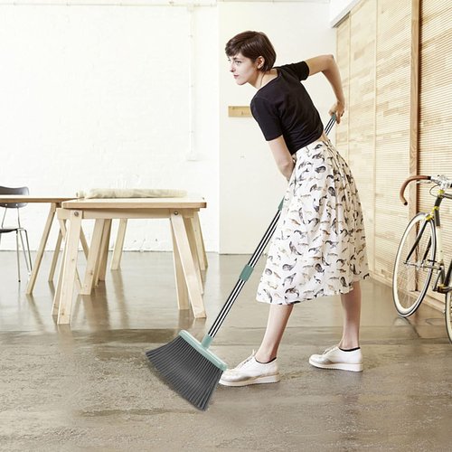 Kelamayi Upgrade Broom and Dustpan Set - Large Size with Long Handle for Indoor & Outdoor Use | Green