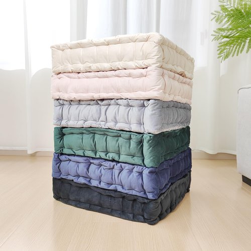 RuzRhyth Square Floor Pillows, Large Floor Cushion for Adults Kids, Meditation Floor Pillow Seating Cushion with Shredded Memory Foam and Silk Wadding, 20"x20"x5" Blush