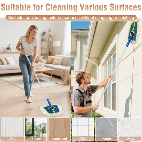 Commercial Dust Mop for Hardwood Floors Cleaning, Heavy Duty Industrial Dry Mop with Wedge Cotton Mop Pads for Walls Cleaner,Tile,Vinyl,Laminate, Floor Duster Broom for Home and Business Use