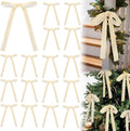 Skiennix 24 Pcs Velvet Bows - Vintage Ribbon Bows for Christmas Tree & Crafts | Beige, 5 x 7 Inch