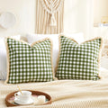 18x18 Spring Sage Green Gingham Farmhouse Pillow Covers with Ruffle Trim