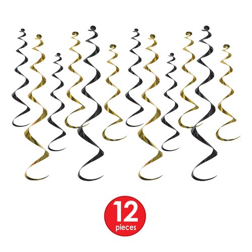 Beistle Twirly Whirlys Black and Gold Pack of 2