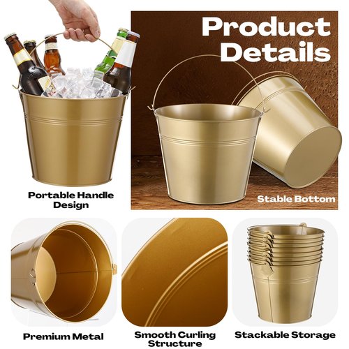Didaey 24 Pcs Metal Beer Bucket Bulk Ice Bucket Ice Pails with Handle Champagne Soda Party Beverage Chiller for Summer Picnic Pool Wedding Party Supplies Wine Champagne Bar (7.1 x 6.5 x 5.1",Gold)