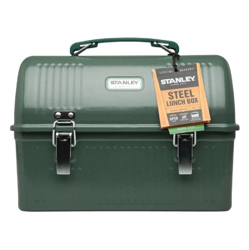 STANLEY Classic Lunch Box 10 qt | Vintage Metal Lunchbox | Durable Meal Container with Handle and Latch | Stores Food, Drinks, Thermos, Water Bottle | Hammertone Green