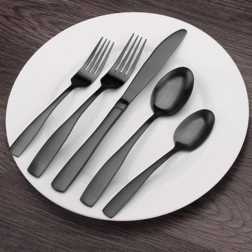 Matte Black Silverware Set, Bysta 40-Piece Stainless Steel Flatware Set, Kitchen Utensil Set Service for 8, Tableware Cutlery Set for Home and Restaurant, Satin Finish, Dishwasher Safe