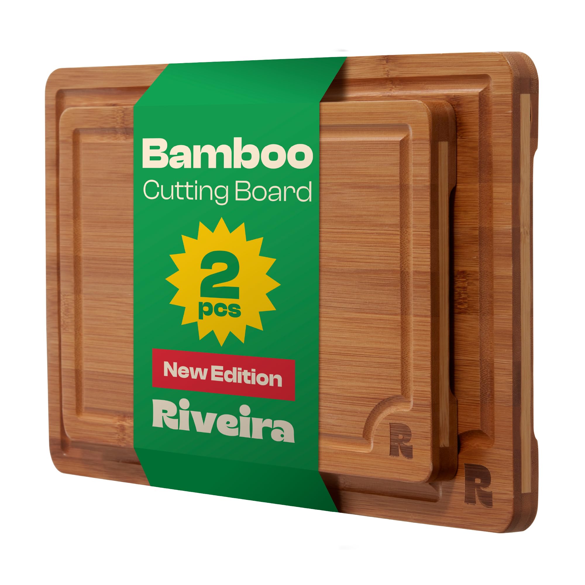 Riveira Brown Bamboo Wood Cutting Board – Versatile And Durable: Set Of 2 Pcs Rectangular Wooden Cutting Board – Natural Wooden Cutting Boards For Kitchen Set – Complete Bamboo Wooden Chopping Board