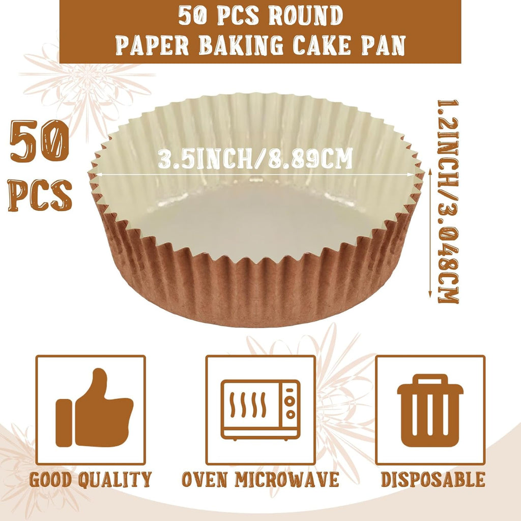Uiifan Disposable Round Cupcake Liners - Microwave Safe Baking Cups for Snacks & Cakes | 50 Pack, Natural