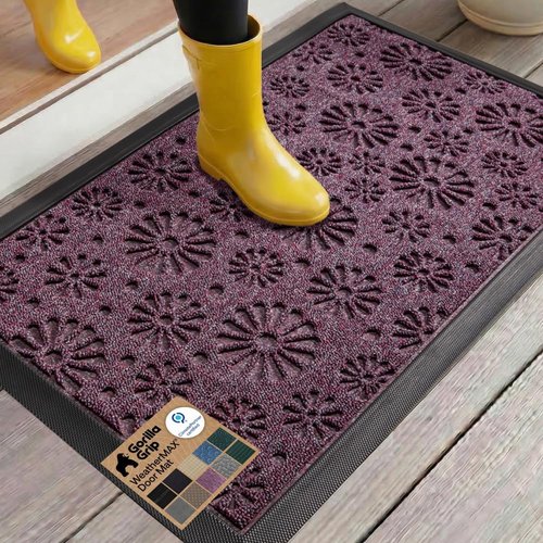 GORILLA GRIP Waterproof All-Season Doormat - Durable Natural Rubber, Stain & Fade Resistant, 29x17, Purple Confetti Daisy