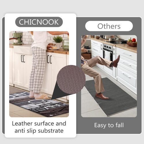 CHICNOOK PVC Farmhouse Kitchen Mats for Floor Set of 3, Wooden Board Theme Kitchen Rugs, Kitchen Rugs Non-Slip Washable, Anti Fatigue Kitchen Mat for Sink Office Laundry,18"x30"+18"x48"+18"x60" Inches