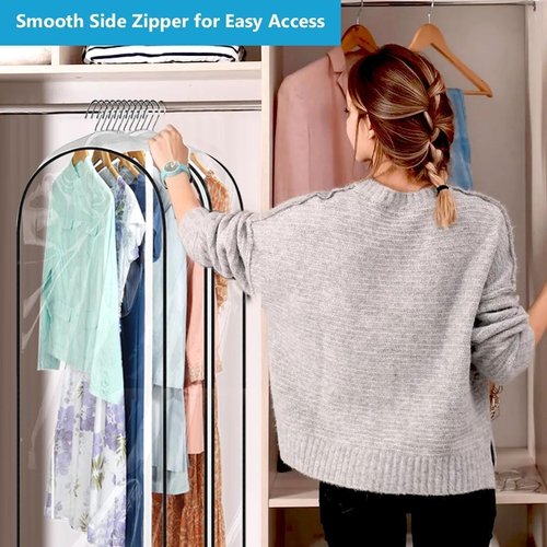 60 Clear Clothes Hangers - Waterproof Garment Bags with Smooth Zipper | 10" Gusseted for Shirts & Dresses