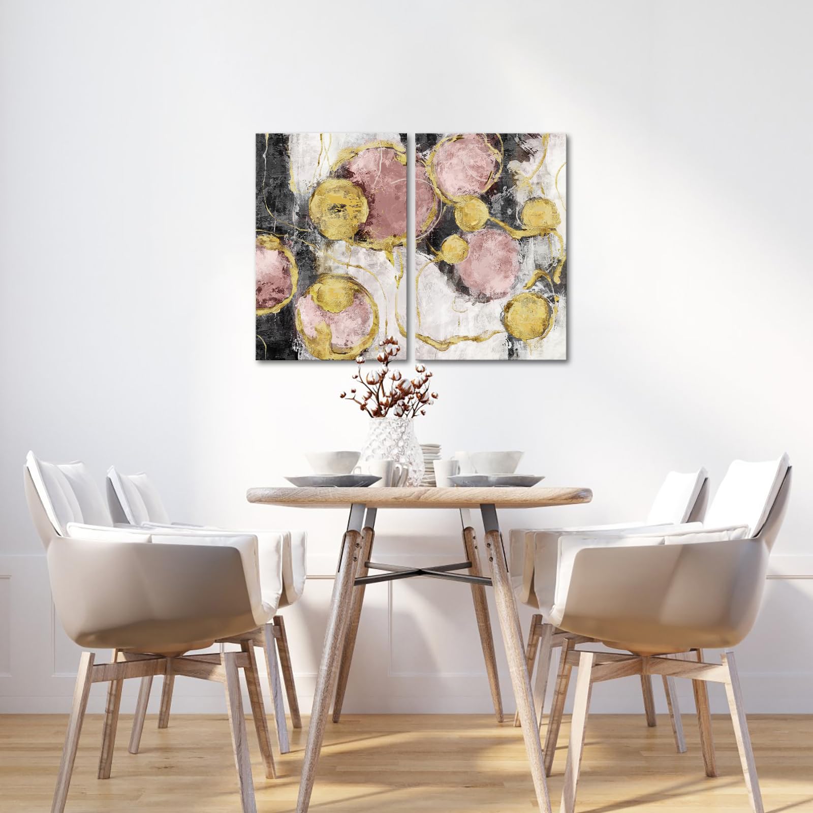 sechars Black Grey and Gold Pink Canvas Wall Art Abstract Painting Artwork for Living Room Home Office Decor Minimalist Framed Art (Pink)