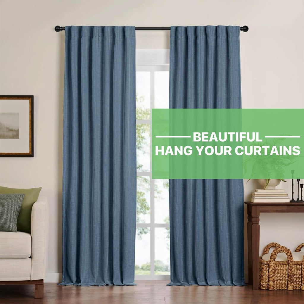 Skiennix Black Curtain Rod Set - Adjustable 28 to 48 Inch Metal Drapery Rod with Brackets | Matte Finish for Bedroom, Kitchen, Living Room