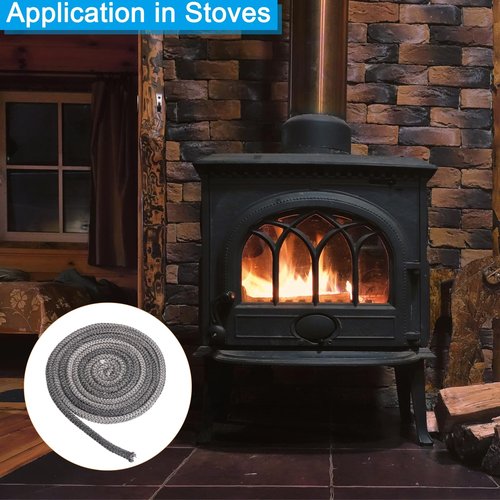 PATIKIL 3/8"x 118" Wood Stove Gasket, Graphite Fiberglass Round High-Temperature Resistance Seal Rope Replacement for Stoves Fireplace Door, Black