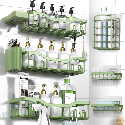 NESOMI Shower Caddy - Rustproof Stainless Steel Organizer with Soap Dish & Hooks | 8-Pack, No-Drill Storage